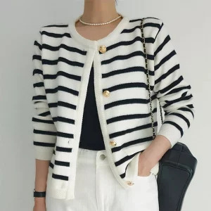 Y2K Vintage Striped Cardigan: Korean Fashion Single-breasted Sweater for Women