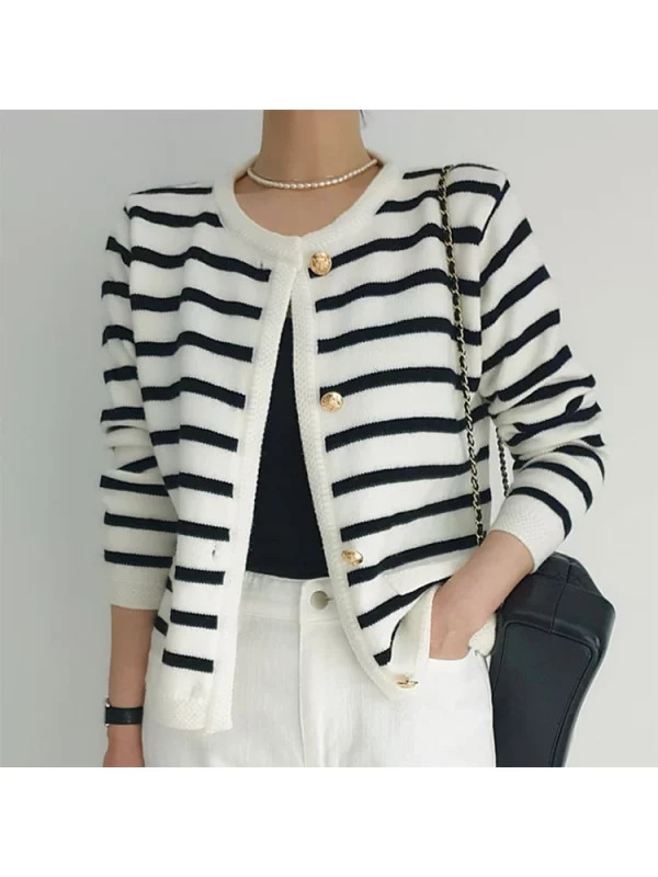 Y2K Vintage Striped Cardigan: Korean Fashion Single-breasted Sweater for Women