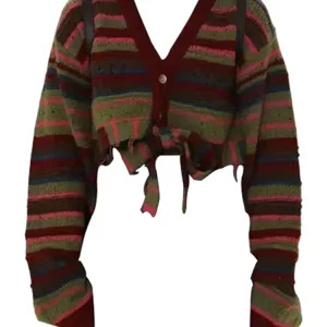 Y2K Vintage Striped Cardigan: Long Sleeve Cropped Sweater for Women - Aesthetic Bolero Baddie