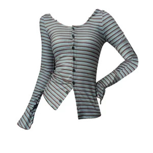 Y2K Vintage Striped Cardigan Top - Korean Aesthetic Coquette Gyaru Streetwear