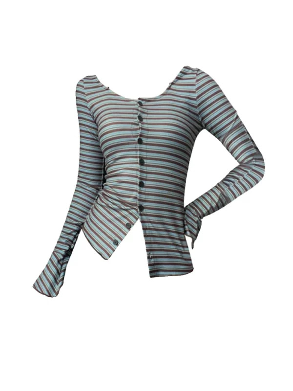 Y2K Vintage Striped Cardigan Top - Korean Aesthetic Coquette Gyaru Streetwear