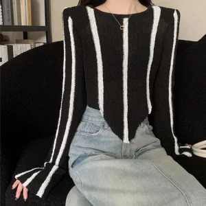 Y2K Vintage Striped Crop Sweater - Dark Academia Harajuku Fashion