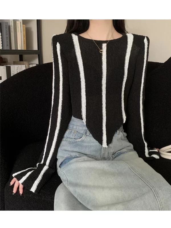 Y2K Vintage Striped Crop Sweater - Dark Academia Harajuku Fashion