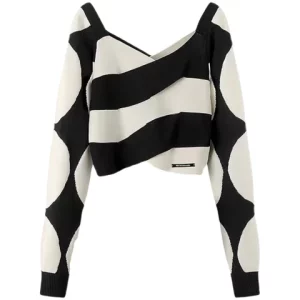 Y2K Vintage Striped Cropped Sweater - Long Sleeve Pullover for Women