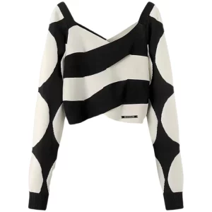 Y2K Vintage Striped Cropped Sweater - Long Sleeve Pullover for Women