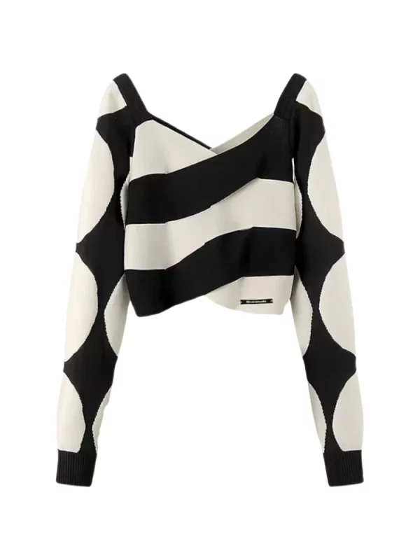 Y2K Vintage Striped Cropped Sweater - Long Sleeve Pullover for Women