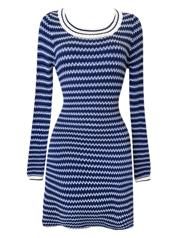 Y2K Vintage Striped Knit Midi Dress - Boho Style O-Neck Frocks