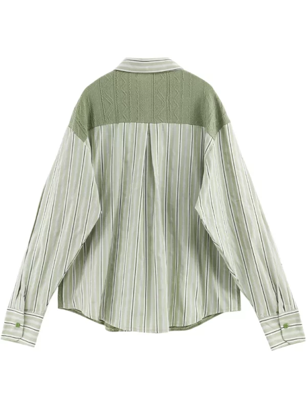 Y2K Vintage Striped Patchwork Shirt - Long Sleeve Retro Mori Girl Blouse