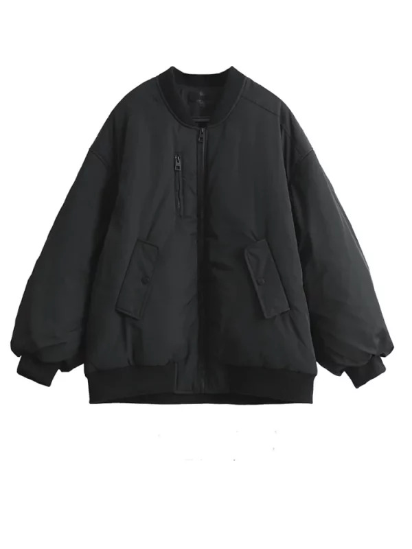 Y2K Vintage Style Black Padded Jacket - Oversized Zip-Up Coat for Women