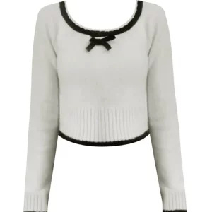 Y2K Vintage Style Cropped Sweater with Bow Detail - Autumn/Winter Korean Mori Girl Jumper