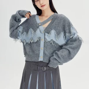 Y2K Vintage Style Knit Cardigan with Tassel Detail