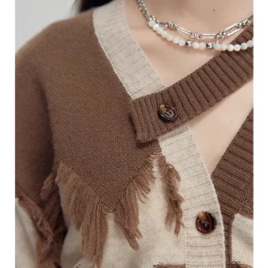 Y2K Vintage Style Knit Cardigan with Tassel Detail