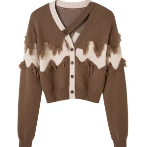 Y2K Vintage Style Knit Cardigan with Tassel Detail