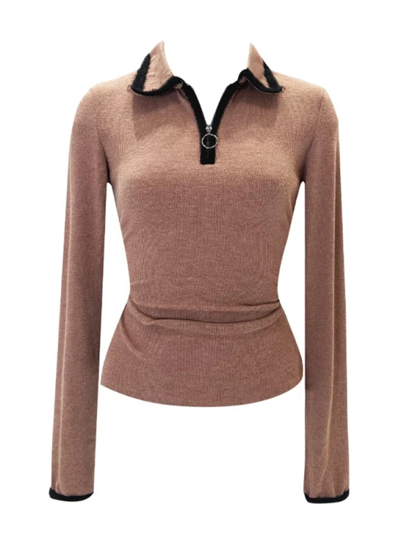 Y2K Vintage Style Polo Collar Knit Top - Autumn Women's Fashion