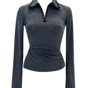 Y2K Vintage Style Polo Collar Knit Top - Autumn Women's Fashion