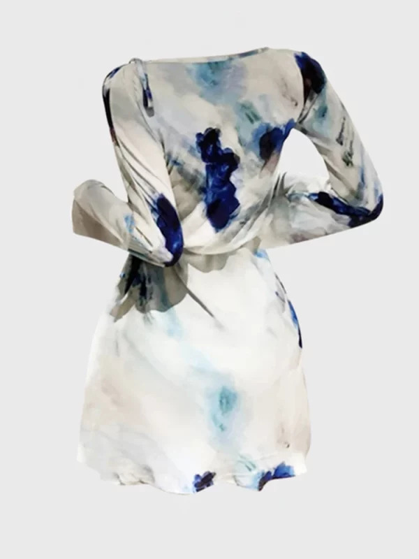 Y2K Vintage Tie Dye Satin Dress - French Aesthetic Midi Tunic