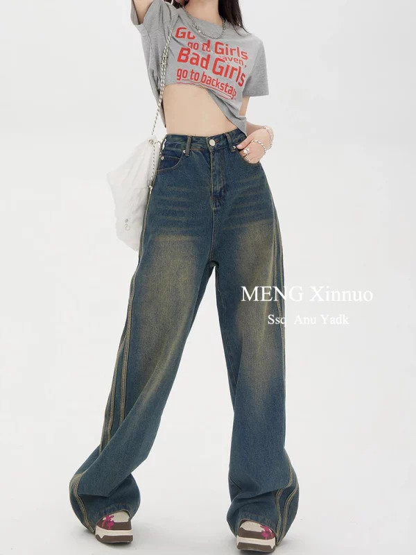 Y2K Vintage Wide Leg Denim Pants - Grunge High Street Cyber Kpop Fashion