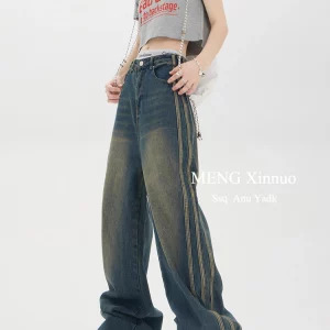 Y2K Vintage Wide Leg Denim Pants - Grunge High Street Cyber Kpop Fashion