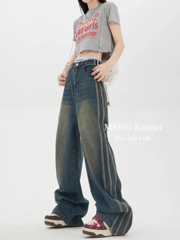 Y2K Vintage Wide Leg Denim Pants - Grunge High Street Cyber Kpop Fashion