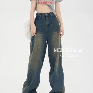 Y2K Vintage Wide Leg Denim Pants - Grunge High Street Cyber Kpop Fashion