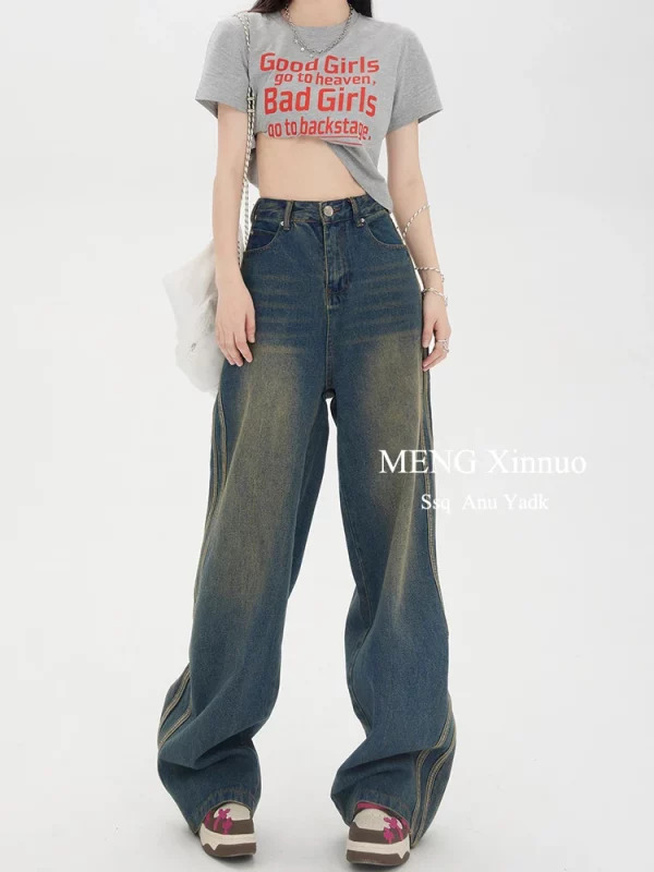 Y2K Vintage Wide Leg Denim Pants - Grunge High Street Cyber Kpop Fashion