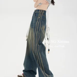 Y2K Vintage Wide Leg Denim Pants - Grunge High Street Cyber Kpop Fashion