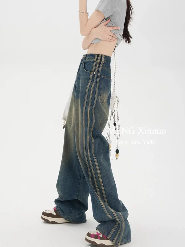 Y2K Vintage Wide Leg Denim Pants - Grunge High Street Cyber Kpop Fashion