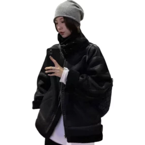 Y2K Vintage Zip-Up Oversize Lambs Wool Jacket - Korean Street Style