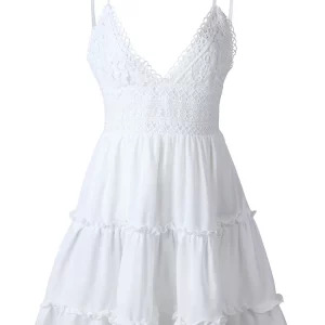 Y2K White Lace Halter Dress - Sexy Backless Beach Mini Sundress, 90s Fashion, Summer Y2K Outfits