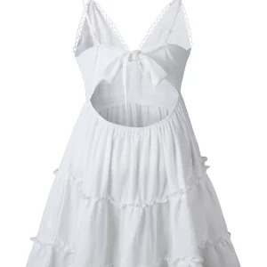 Y2K White Lace Halter Dress - Sexy Backless Beach Mini Sundress, 90s Fashion, Summer Y2K Outfits