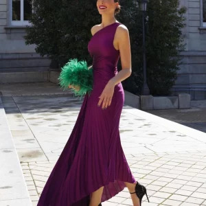 Y2K Women Elegant Ruffle One Shoulder Dress - Asymmetrical Pleated Backless Long Party Evening Dress