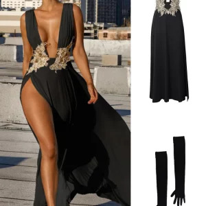 Y2K Women Evening Party Dress - Sexy Summer Deep V Neck Backless High Slit Maxi Dress - 90s Fashion Festival Outfit