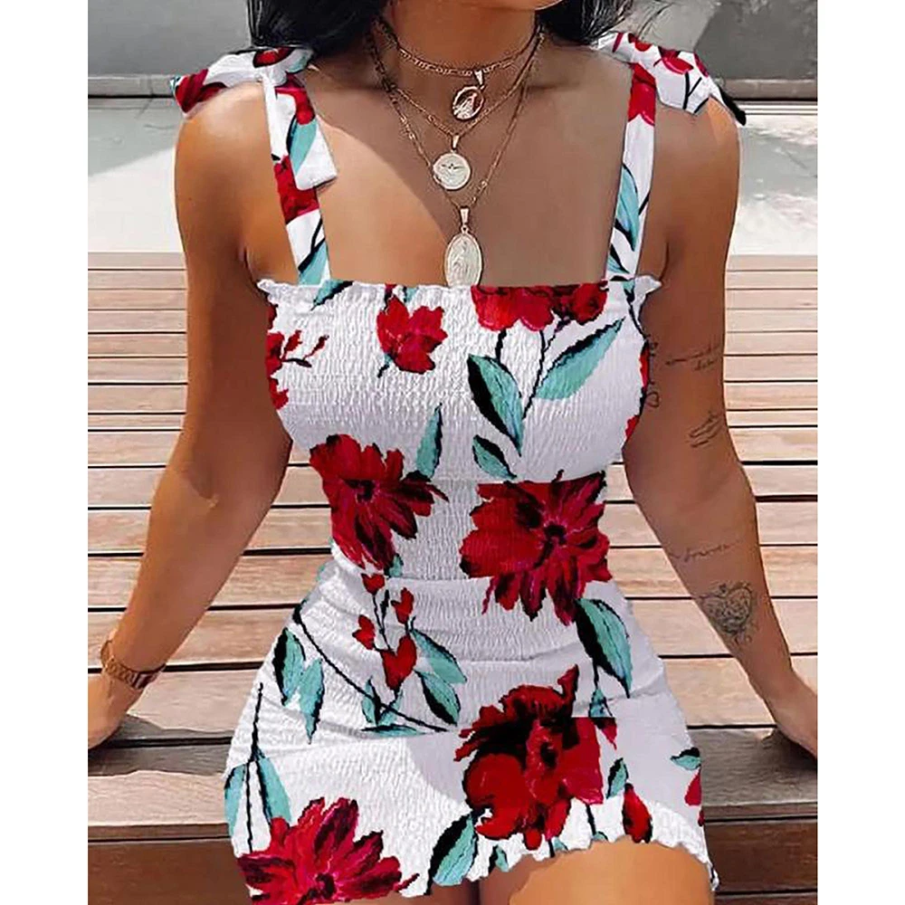 Y2K Women Sexy Strapless Sheath Dress - Floral Print, Summer Beach, 90s Fashion, Grunge Outfits