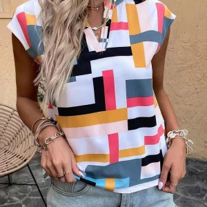 Y2K Women's Blouse - Casual Short Sleeve V Neck Top, 90s Fashion, Summer Y2K Outfits, Retro Style