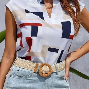 Y2K Women's Blouse - Casual Short Sleeve V Neck Top, 90s Fashion, Summer Y2K Outfits, Retro Style