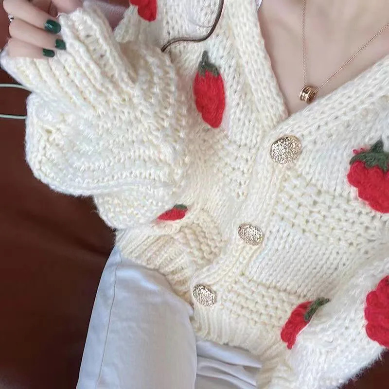 Y2K Women's Strawberry Knitted Cardigan - 90s Grunge, Retro, Pastel Goth, Summer Y2K Fashion