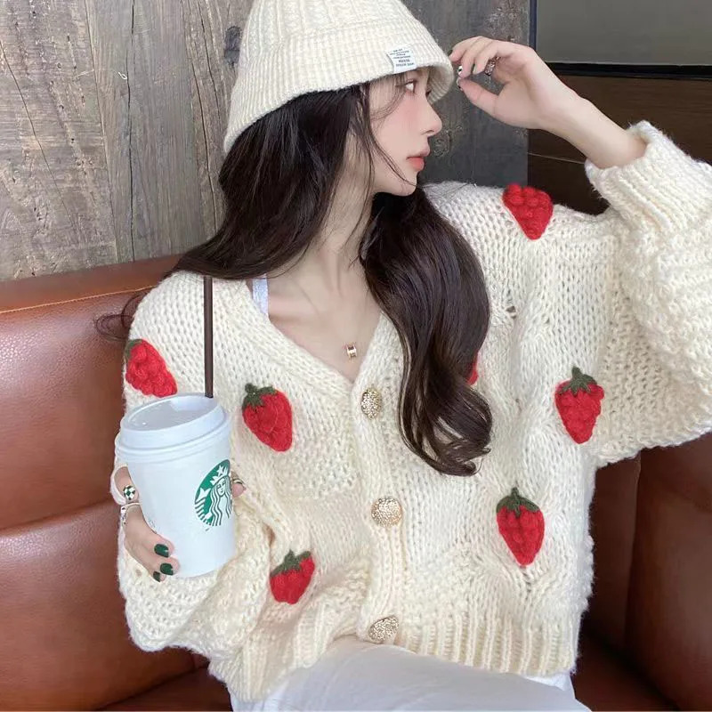 Y2K Women's Strawberry Knitted Cardigan - 90s Grunge, Retro, Pastel Goth, Summer Y2K Fashion